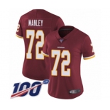 Women's Washington Redskins #72 Dexter Manley Burgundy Red Team Color Vapor Untouchable Limited Player 100th Season Football Jersey