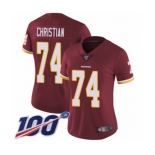 Women's Washington Redskins #74 Geron Christian Burgundy Red Team Color Vapor Untouchable Limited Player 100th Season Football Jersey