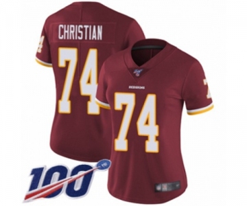 Women's Washington Redskins #74 Geron Christian Burgundy Red Team Color Vapor Untouchable Limited Player 100th Season Football Jersey