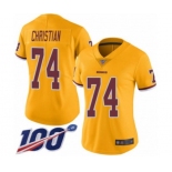 Women's Washington Redskins #74 Geron Christian Limited Gold Rush Vapor Untouchable 100th Season Football Jersey