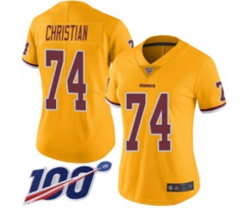 Women's Washington Redskins #74 Geron Christian Limited Gold Rush Vapor Untouchable 100th Season Football Jersey