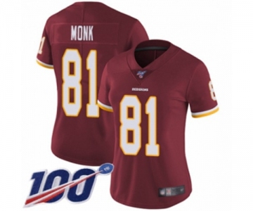 Women's Washington Redskins #81 Art Monk Burgundy Red Team Color Vapor Untouchable Limited Player 100th Season Football Jersey