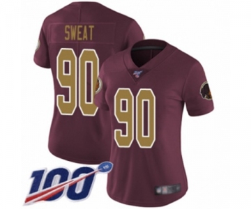 Women's Washington Redskins #90 Montez Sweat Burgundy Red Gold Number Alternate 80TH Anniversary Vapor Untouchable Limited Player 100th Season Football Jer