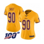 Women's Washington Redskins #90 Montez Sweat Limited Gold Rush Vapor Untouchable 100th Season Football Jersey