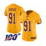 Women's Washington Redskins #91 Ryan Kerrigan Limited Gold Rush Vapor Untouchable 100th Season Football Jersey