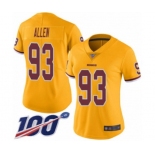 Women's Washington Redskins #93 Jonathan Allen Limited Gold Rush Vapor Untouchable 100th Season Football Jersey