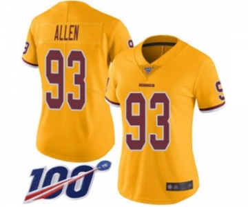 Women's Washington Redskins #93 Jonathan Allen Limited Gold Rush Vapor Untouchable 100th Season Football Jersey