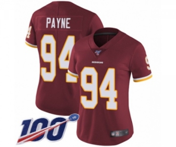 Women's Washington Redskins #94 Da'Ron Payne Burgundy Red Team Color Vapor Untouchable Limited Player 100th Season Football Jersey