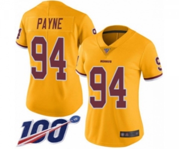 Women's Washington Redskins #94 Da'Ron Payne Limited Gold Rush Vapor Untouchable 100th Season Football Jersey