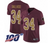 Youth Washington Redskins #34 Wendell Smallwood Burgundy Red Gold Number Alternate 80TH Anniversary Vapor Untouchable Limited Player 100th Season Football