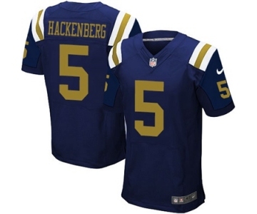 Men's Nike New York Jets #5 Christian Hackenberg Elite Navy Blue Alternate NFL Jersey