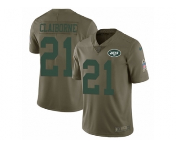 Men Nike New York Jets #21 Morris Claiborne Limited Olive 2017 Salute to Service NFL Jersey