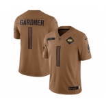 Men's New York Jets #1 Sauce Gardner 2023 Brown Salute To Service Limited Football Stitched Jersey