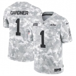 Men's New York Jets #1 Sauce Gardner 2024 Arctic Camo Salute To Service Limited Stitched Football Jersey