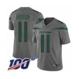 Men's New York Jets #11 Robby Anderson Limited Gray Inverted Legend 100th Season Football Jersey