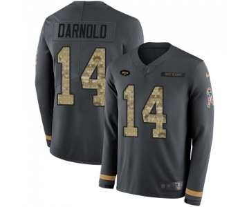 Men's New York Jets #14 Sam Darnold Limited Black Salute to Service Therma Long Sleeve Football Jersey