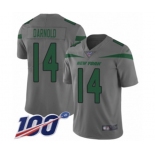 Men's New York Jets #14 Sam Darnold Limited Gray Inverted Legend 100th Season Football Jersey