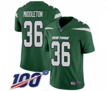 Men's New York Jets #36 Doug Middleton Green Team Color Vapor Untouchable Limited Player 100th Season Football Jersey