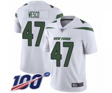 Men's New York Jets #47 Trevon Wesco White Vapor Untouchable Limited Player 100th Season Football Jersey