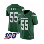 Men's New York Jets #55 Ryan Kalil Green Team Color Vapor Untouchable Limited Player 100th Season Football Jersey