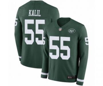 Men's New York Jets #55 Ryan Kalil Limited Green Therma Long Sleeve Football Jersey