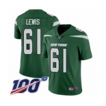 Men's New York Jets #61 Alex Lewis Green Team Color Vapor Untouchable Limited Player 100th Season Football Jersey