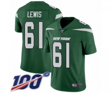 Men's New York Jets #61 Alex Lewis Green Team Color Vapor Untouchable Limited Player 100th Season Football Jersey