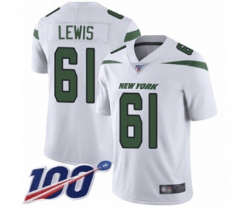 Men's New York Jets #61 Alex Lewis White Vapor Untouchable Limited Player 100th Season Football Jersey