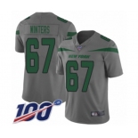 Men's New York Jets #67 Brian Winters Limited Gray Inverted Legend 100th Season Football Jersey