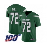 Men's New York Jets #72 Brandon Shell Green Team Color Vapor Untouchable Limited Player 100th Season Football Jersey