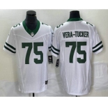 Men's New York Jets #75 Alijah Vera Tucker White 2023 FUSE Vapor Limited Throwback Stitched Jersey