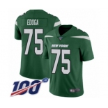 Men's New York Jets #75 Chuma Edoga Green Team Color Vapor Untouchable Limited Player 100th Season Football Jersey