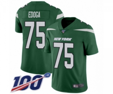 Men's New York Jets #75 Chuma Edoga Green Team Color Vapor Untouchable Limited Player 100th Season Football Jersey