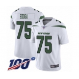 Men's New York Jets #75 Chuma Edoga White Vapor Untouchable Limited Player 100th Season Football Jersey