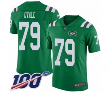 Men's New York Jets #79 Brent Qvale Limited Green Rush Vapor Untouchable 100th Season Football Jersey