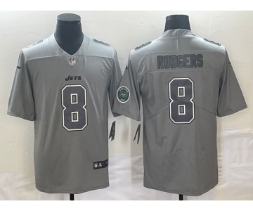 Men's New York Jets #8 Aaron Rodgers LOGO Grey Atmosphere Fashion 2022 Vapor Untouchable Stitched Limited Jersey