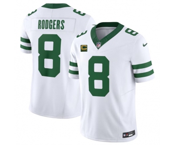 Men's New York Jets #8 Aaron Rodgers White 2023 F.U.S.E. With 4-Star C Patch Vapor Limited Throwback Stitched Football Jersey