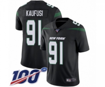 Men's New York Jets #91 Bronson Kaufusi Black Alternate Vapor Untouchable Limited Player 100th Season Football Jersey