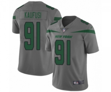 Men's New York Jets #91 Bronson Kaufusi Limited Gray Inverted Legend Football Jersey