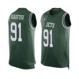 Men's New York Jets #91 Bronson Kaufusi Limited Green Player Name & Number Tank Top Football Jersey