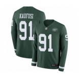 Men's New York Jets #91 Bronson Kaufusi Limited Green Therma Long Sleeve Football Jersey