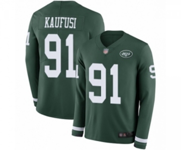 Men's New York Jets #91 Bronson Kaufusi Limited Green Therma Long Sleeve Football Jersey