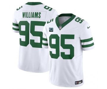 Men's New York Jets #95 Quinnen Williams White 2024 F.U.S.E. With 2-Star C Patch Vapor Limited Throwback Stitched Football Jersey