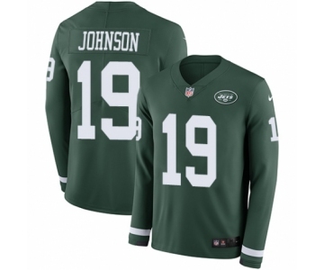 Men's Nike New York Jets #19 Keyshawn Johnson Limited Green Therma Long Sleeve NFL Jersey