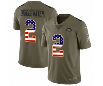 Men's Nike New York Jets #2 Teddy Bridgewater Limited Olive USA Flag 2017 Salute to Service NFL Jersey - 副本