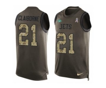 Men's Nike New York Jets #21 Morris Claiborne Limited Green Salute to Service Tank Top NFL Jersey