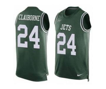 Men's Nike New York Jets #24 Morris Claiborne Limited Green Player Name & Number Tank Top NFL Jersey