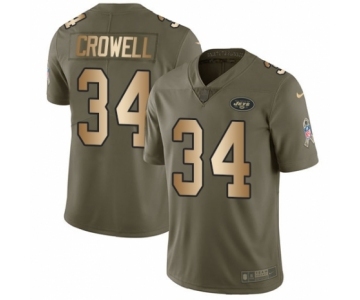 Men's Nike New York Jets #34 Isaiah Crowell Limited Olive Gold 2017 Salute to Service NFL Jersey