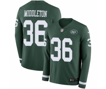 Men's Nike New York Jets #36 Doug Middleton Limited Green Therma Long Sleeve NFL Jersey