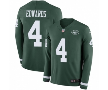 Men's Nike New York Jets #4 Lac Edwards Limited Green Therma Long Sleeve NFL Jersey